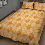 Orange Argyle Pattern Print Quilt Bed Set