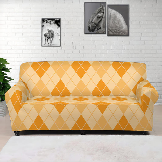 Orange Argyle Pattern Print Sofa Cover