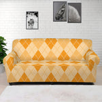 Orange Argyle Pattern Print Sofa Cover