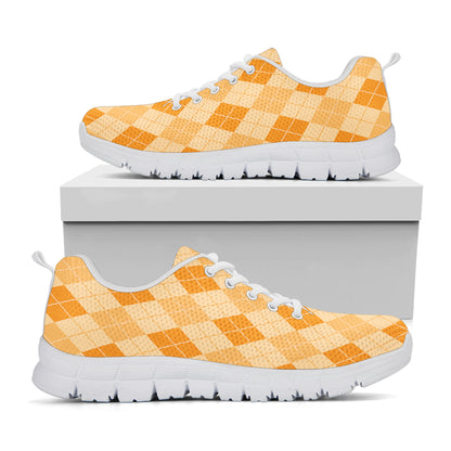 Orange Argyle Pattern Print White Sneakers