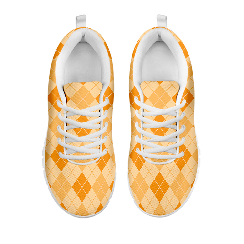 Orange Argyle Pattern Print White Sneakers
