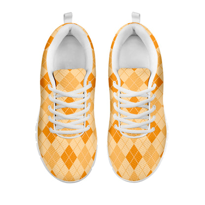 Orange Argyle Pattern Print White Sneakers