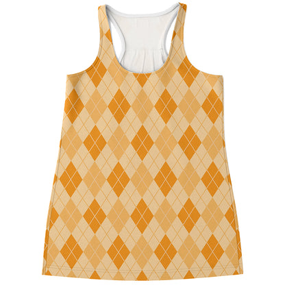 Orange Argyle Pattern Print Women's Racerback Tank Top