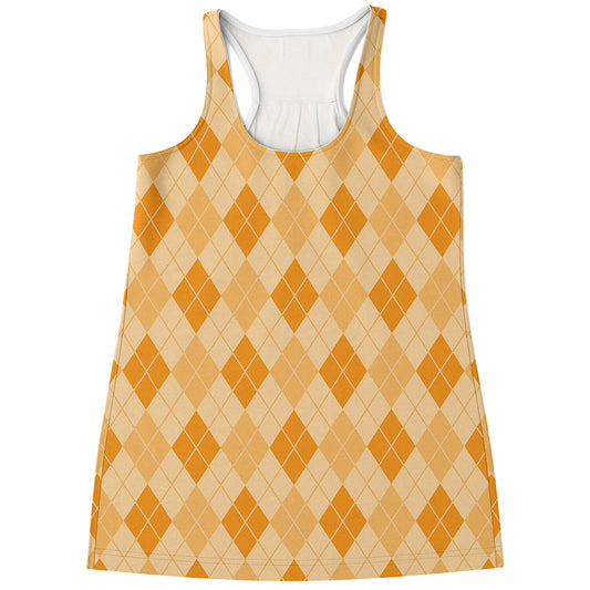 Orange Argyle Pattern Print Women's Racerback Tank Top