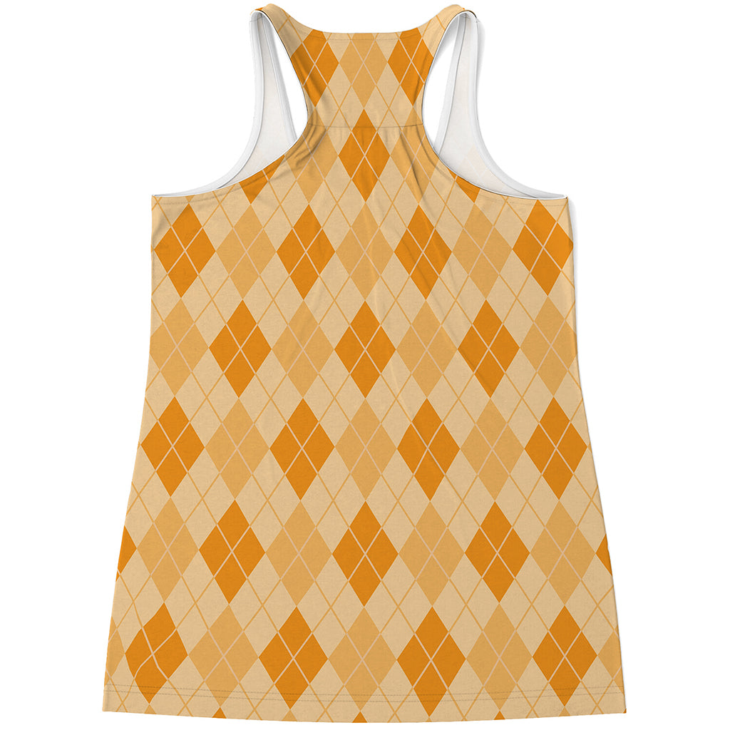 Orange Argyle Pattern Print Women's Racerback Tank Top