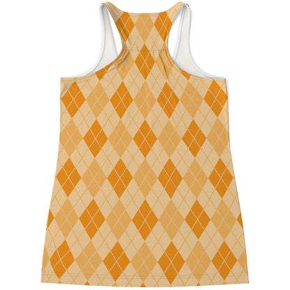 Orange Argyle Pattern Print Women's Racerback Tank Top
