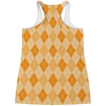 Orange Argyle Pattern Print Women's Racerback Tank Top