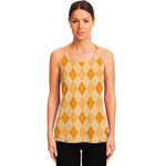 Orange Argyle Pattern Print Women's Racerback Tank Top