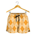 Orange Argyle Pattern Print Women's Shorts