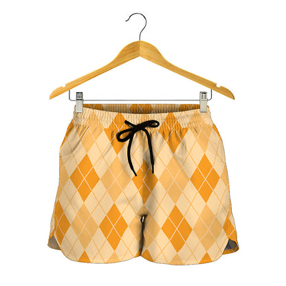 Orange Argyle Pattern Print Women's Shorts