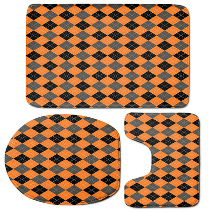 Orange Black And Grey Argyle Print 3 Piece Bath Mat Set