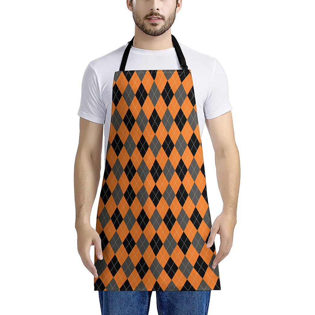 Orange Black And Grey Argyle Print Apron