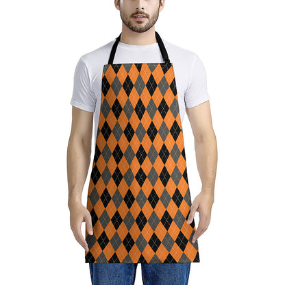 Orange Black And Grey Argyle Print Apron