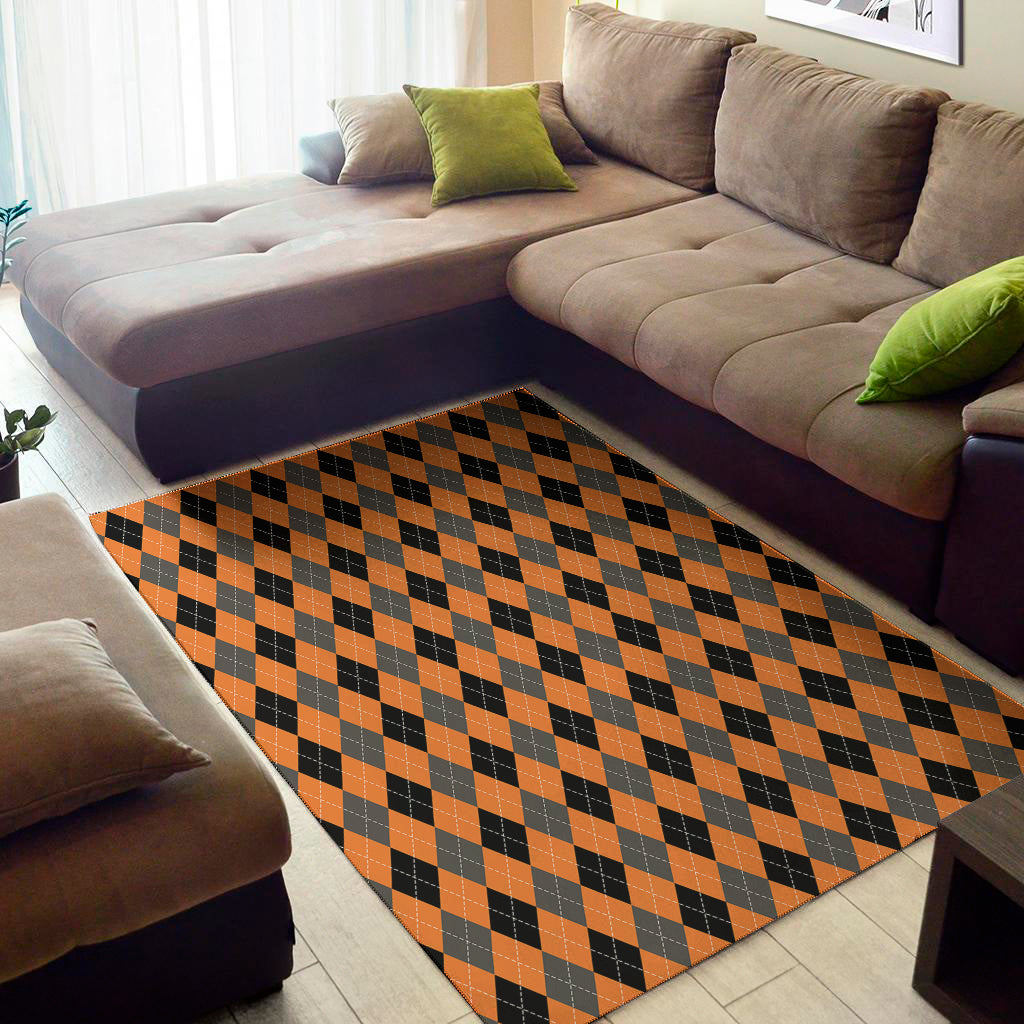 Orange Black And Grey Argyle Print Area Rug