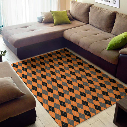 Orange Black And Grey Argyle Print Area Rug