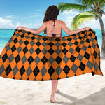 Orange Black And Grey Argyle Print Beach Sarong Wrap