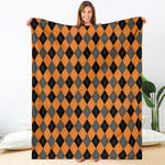 Orange Black And Grey Argyle Print Blanket