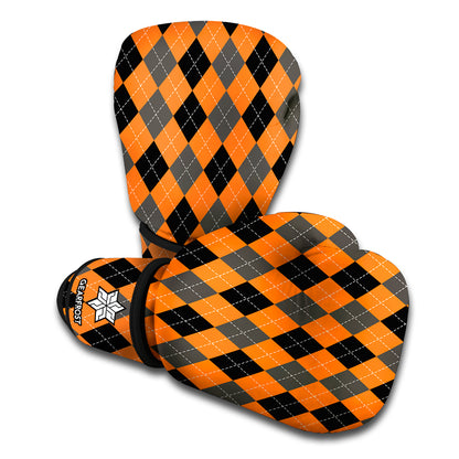Orange Black And Grey Argyle Print Boxing Gloves
