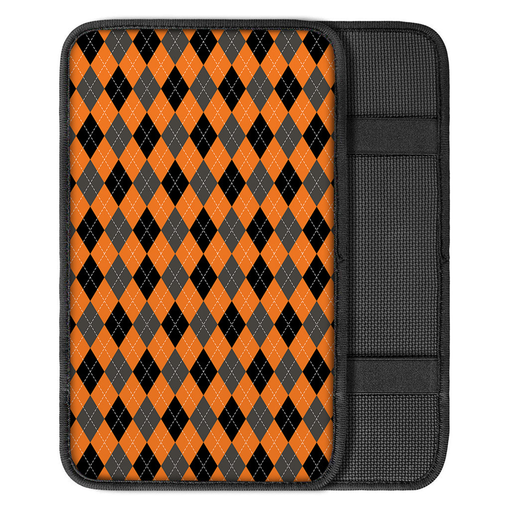 Orange Black And Grey Argyle Print Car Center Console Cover