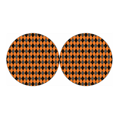 Orange Black And Grey Argyle Print Car Coasters