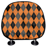 Orange Black And Grey Argyle Print Car Headrest Covers
