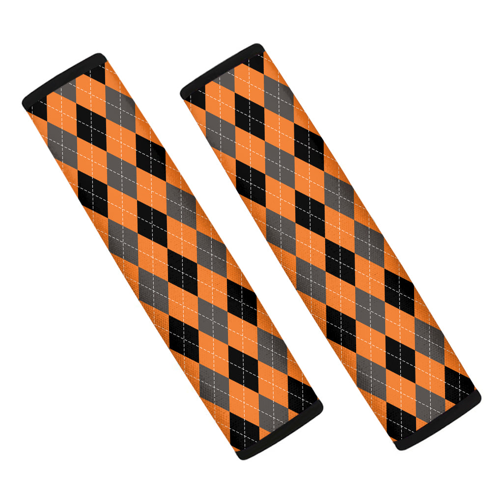 Orange Black And Grey Argyle Print Car Seat Belt Covers