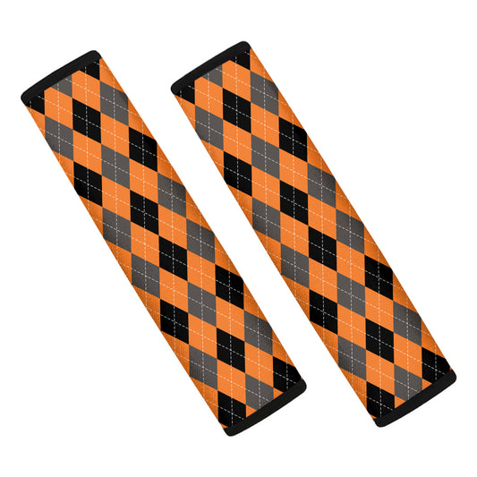 Orange Black And Grey Argyle Print Car Seat Belt Covers