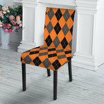 Orange Black And Grey Argyle Print Dining Chair Slipcover