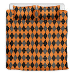 Orange Black And Grey Argyle Print Duvet Cover Bedding Set