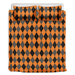 Orange Black And Grey Argyle Print Duvet Cover Bedding Set
