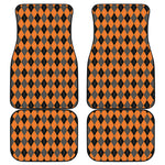 Orange Black And Grey Argyle Print Front and Back Car Floor Mats