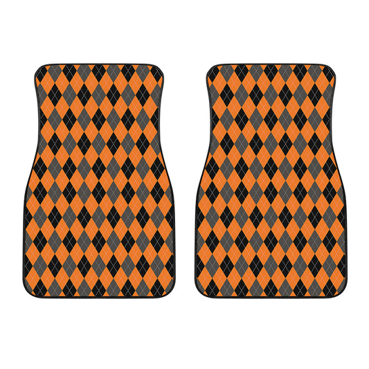 Orange Black And Grey Argyle Print Front Car Floor Mats