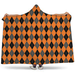 Orange Black And Grey Argyle Print Hooded Blanket
