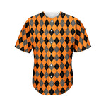 Orange Black And Grey Argyle Print Men's Baseball Jersey