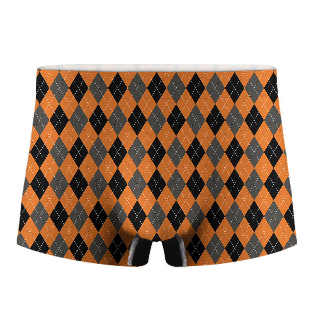 Orange Black And Grey Argyle Print Men's Boxer Briefs
