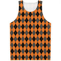 Orange Black And Grey Argyle Print Men's Tank Top