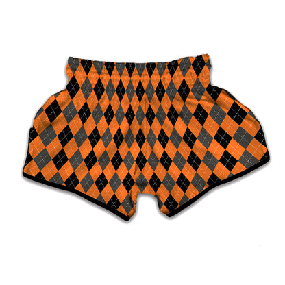 Orange Black And Grey Argyle Print Muay Thai Boxing Shorts