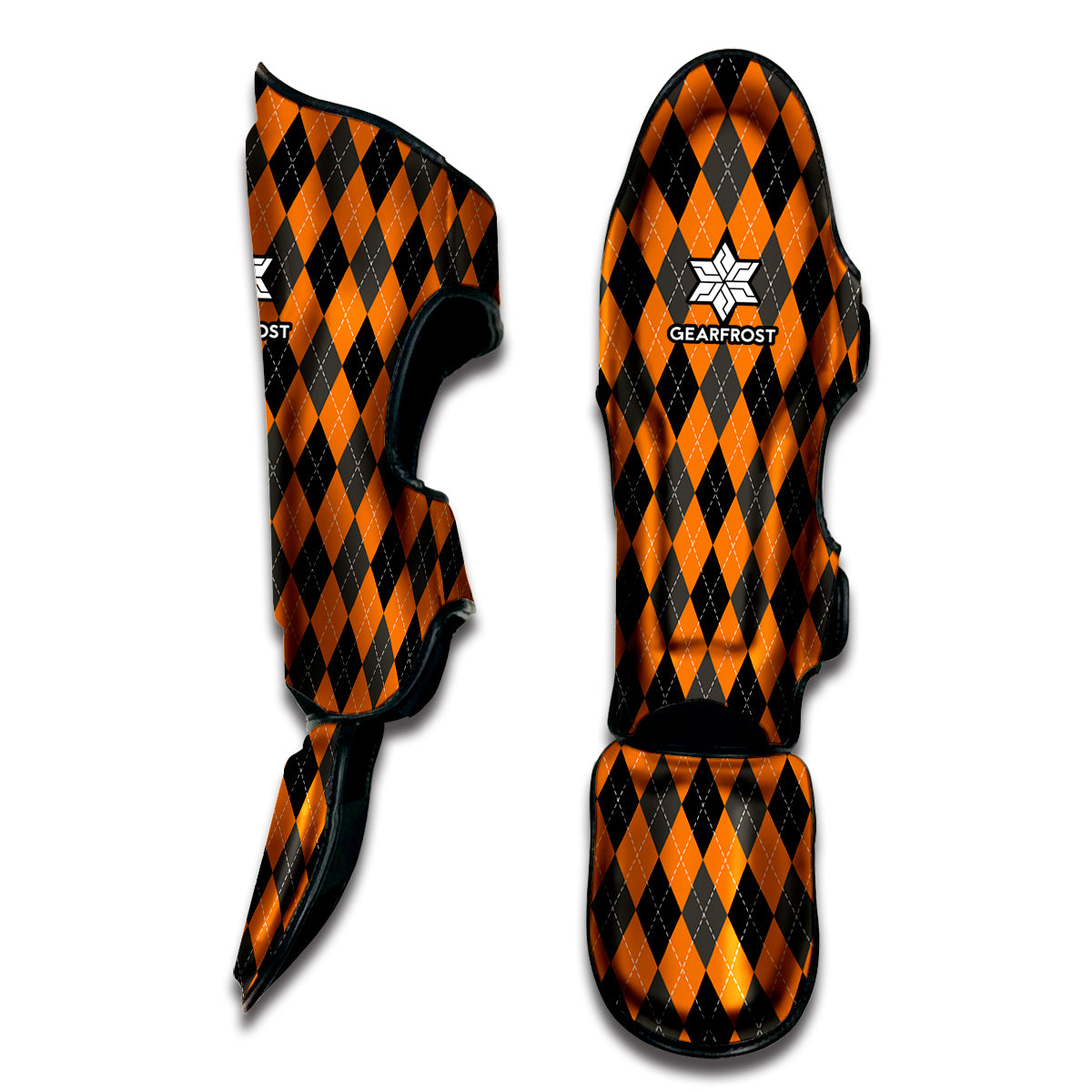 Orange Black And Grey Argyle Print Muay Thai Shin Guard