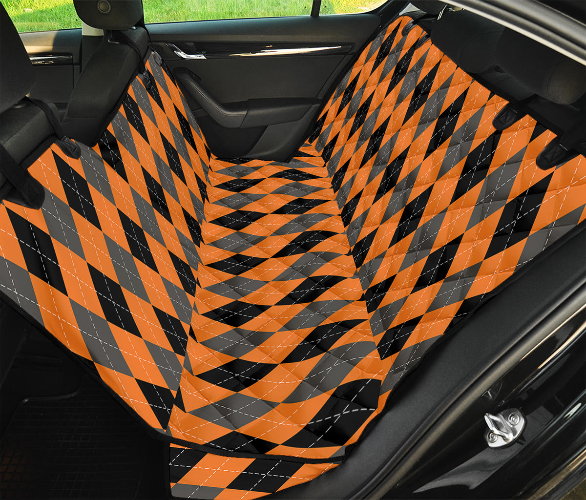 Orange Black And Grey Argyle Print Pet Car Back Seat Cover