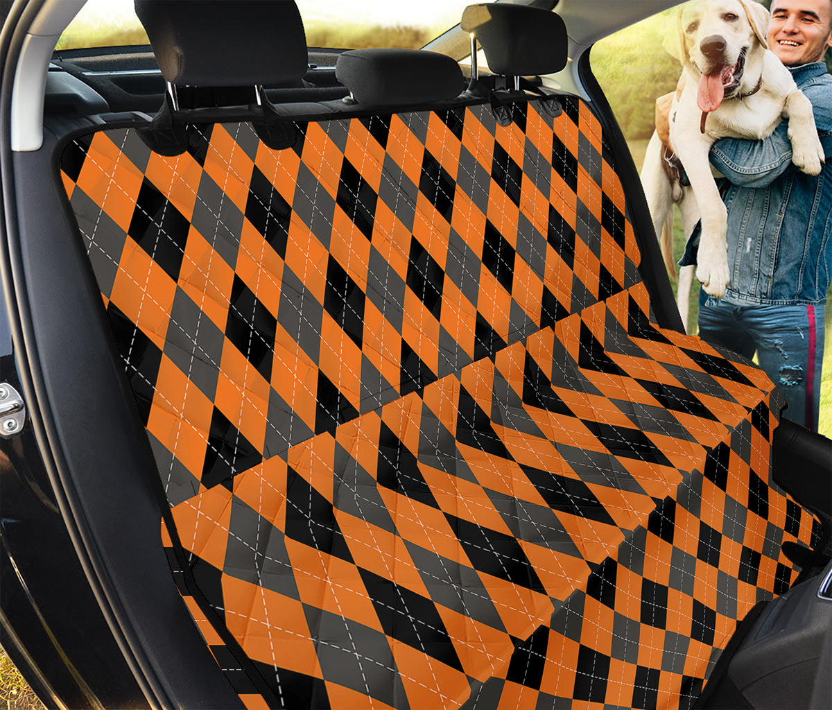 Orange Black And Grey Argyle Print Pet Car Back Seat Cover
