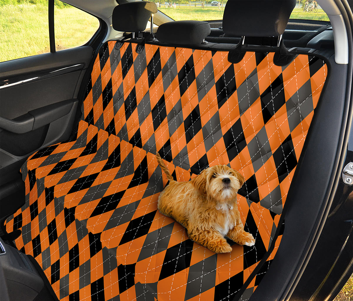 Orange Black And Grey Argyle Print Pet Car Back Seat Cover