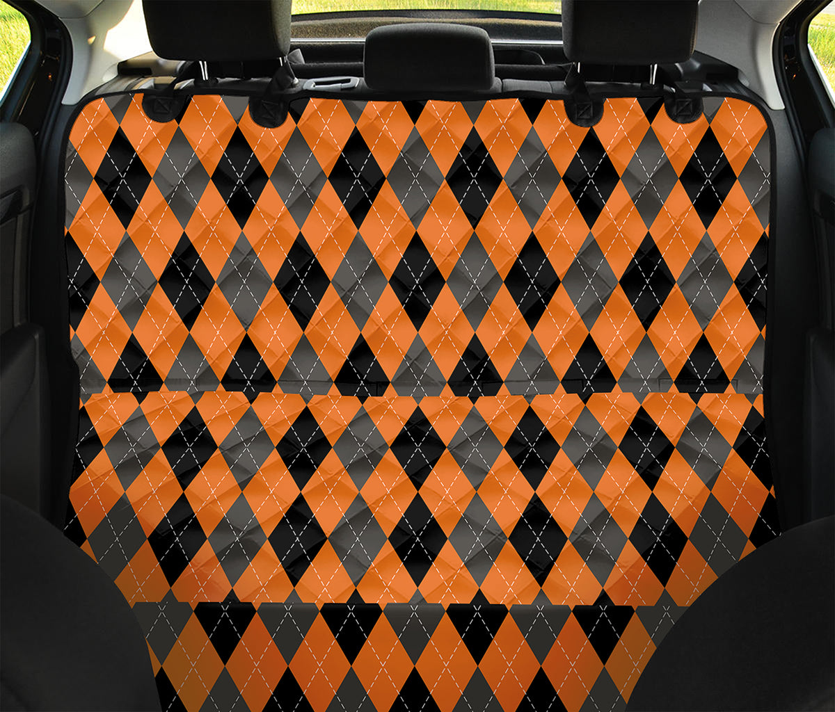 Orange Black And Grey Argyle Print Pet Car Back Seat Cover