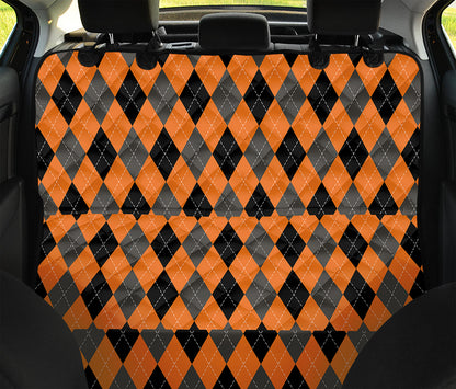 Orange Black And Grey Argyle Print Pet Car Back Seat Cover