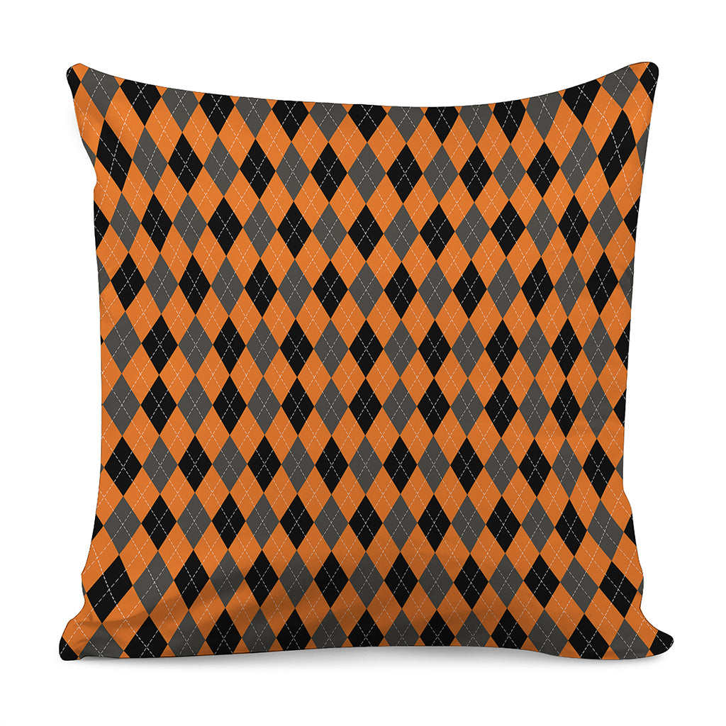 Orange Black And Grey Argyle Print Pillow Cover