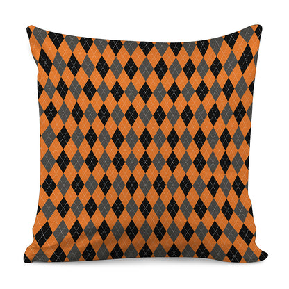 Orange Black And Grey Argyle Print Pillow Cover
