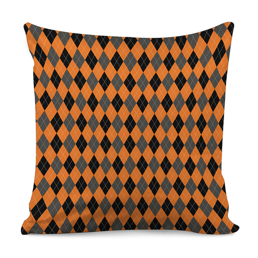 Orange Black And Grey Argyle Print Pillow Cover