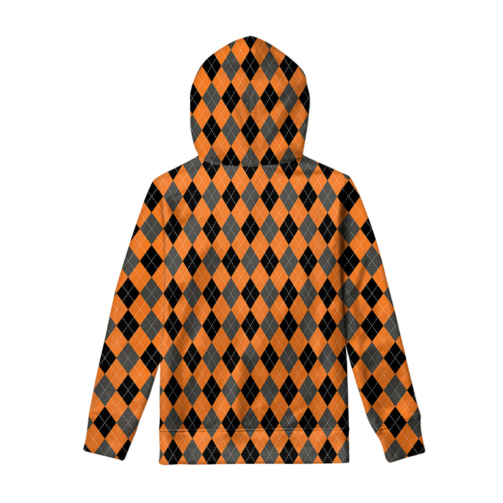 Orange Black And Grey Argyle Print Pullover Hoodie