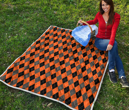 Orange Black And Grey Argyle Print Quilt