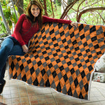 Orange Black And Grey Argyle Print Quilt