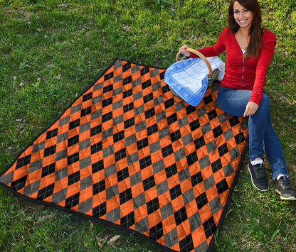 Orange Black And Grey Argyle Print Quilt